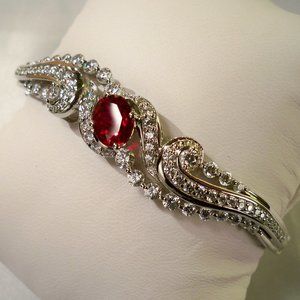 New Ruby Red Cubic Zirconias Silver Designer Cuff Bracelet